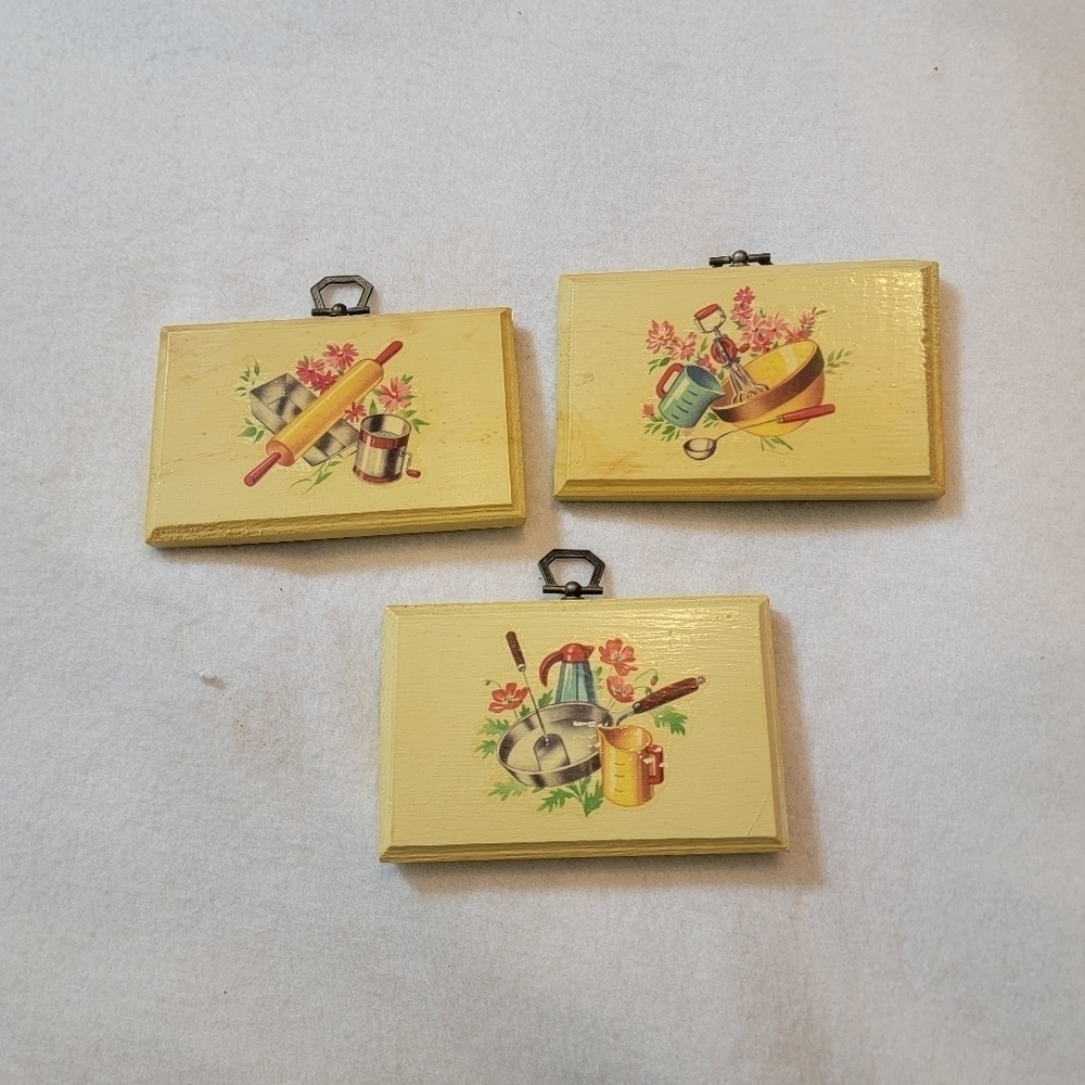 Vintage wood decorative wall hangings.